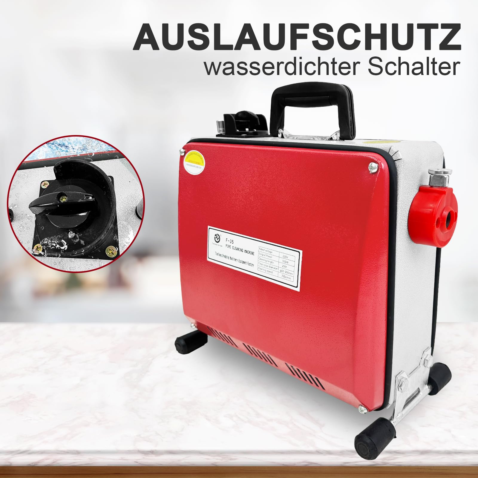 Elektrische Abflussspirale 550W Rohrreinigungsmaschine | Abflussreiniger Set für Küche, Bad & WC | Inkl. 28m Spirale & 7 Bohrköpfe | Effektiver Rohrreiniger