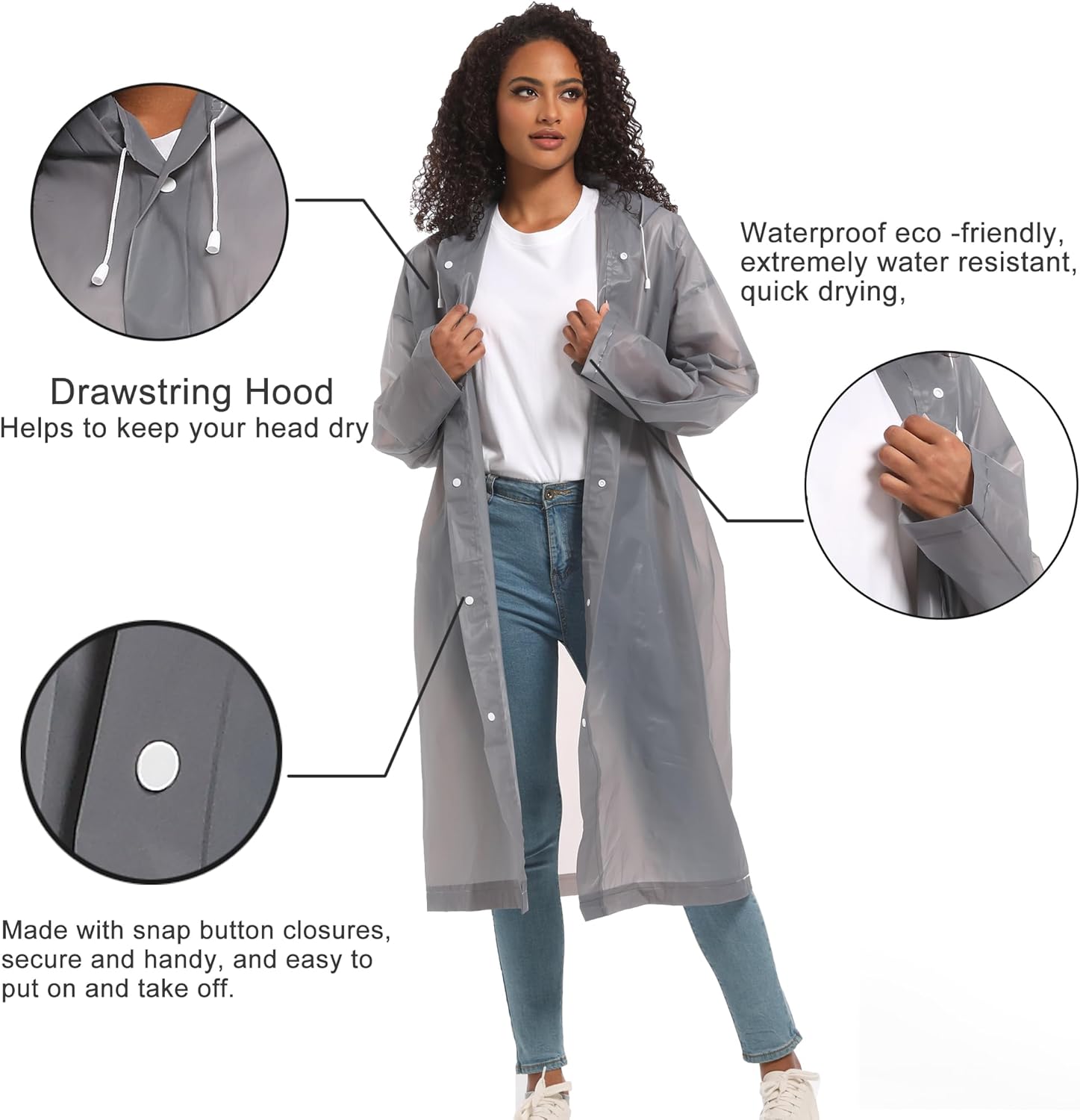 Rain Ponchos for Adults Raincoats (2 PACK)– Reusable Rain Jackets Emergency Rain Ponchos with Hooded - Image 3