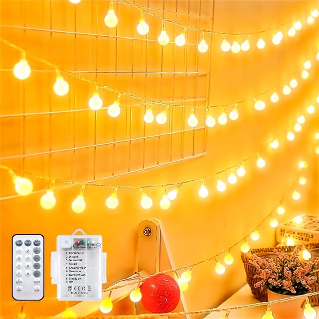 Fairy Lights Battery Operated Christmas Fairy Lights 5M 50 LEDs Warm White Waterproof Battery Fairy Lights with 8 Lighting Modes, Timing Function for Indoor Outdoor, Bedroom, Party Decorations.