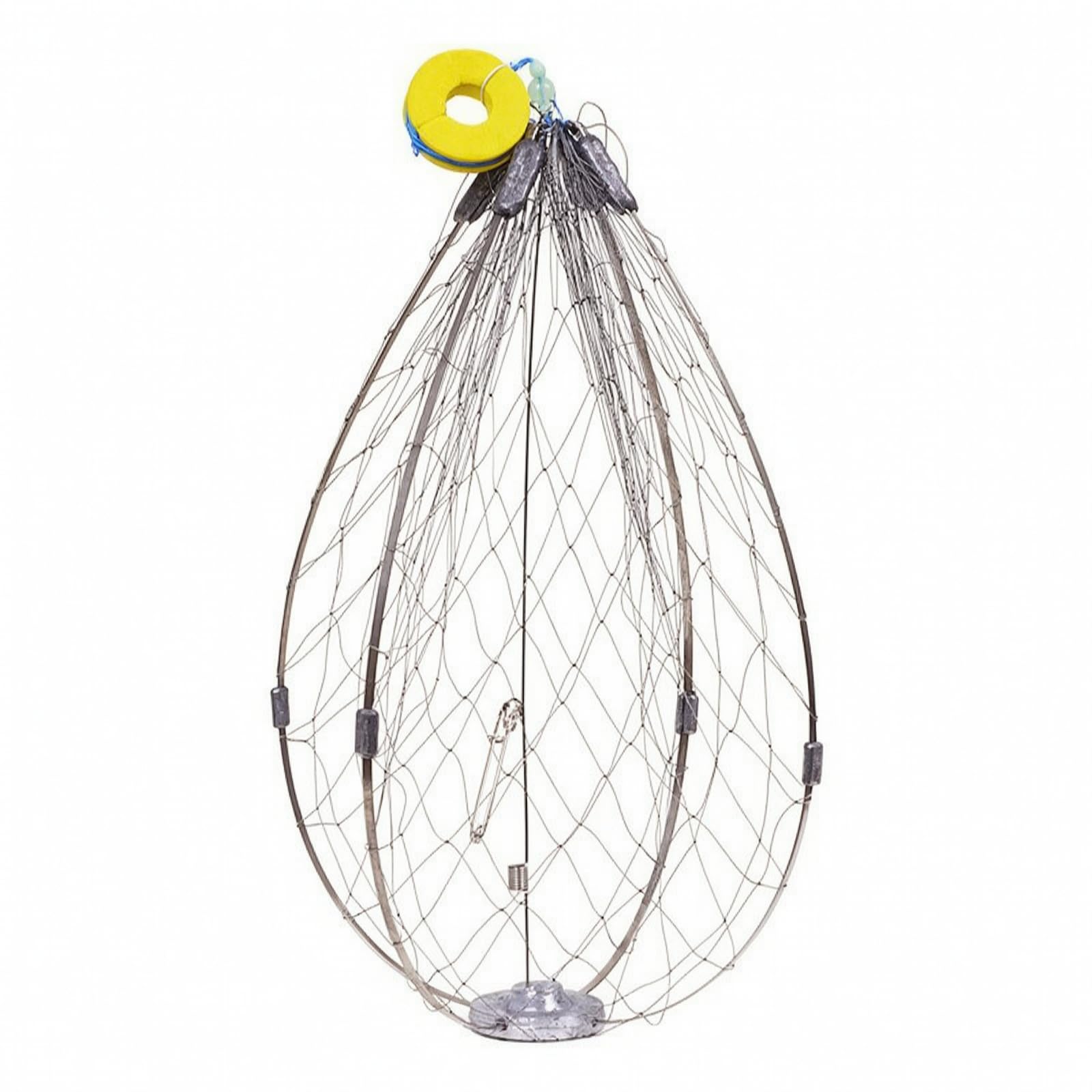 Rete da Pesca Pieghevole Robusta | Telaio in Acciaio Inossidabile Antiruggine, trappola per Granchi con Base Zavorrata, Compatta, Rete da Pesca con Clip