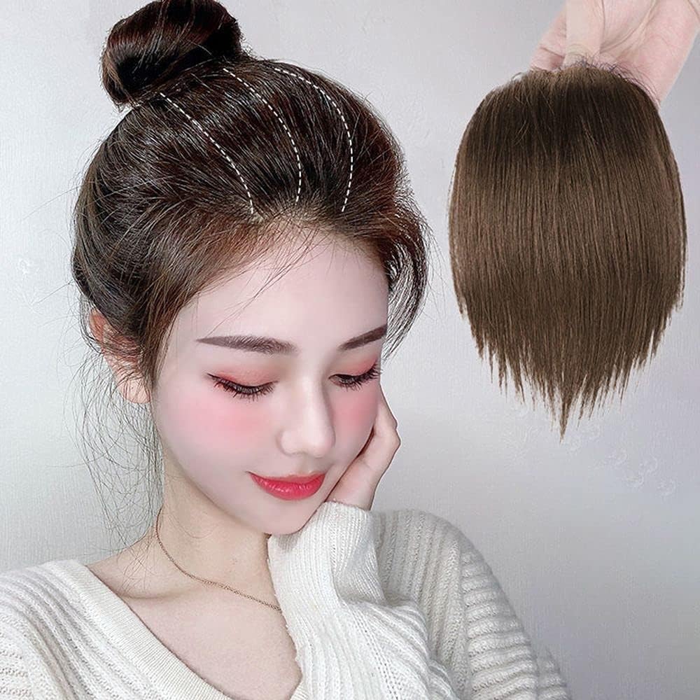 Black 20cm Invisible Human Hair Toppers For Women Seamless Clip In Hair Extension Hair Piece Short Fake Fringe Hair Lining of Hairs Top Hairpieces - Image 4