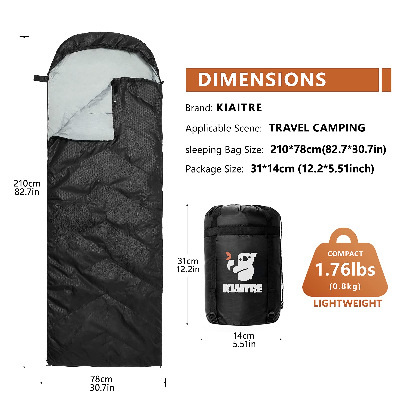 Kiaitre Schlafsack für Erwachsene - Warmer und ultraleichter Umschlag-Kompaktschlafsack, wasserdichter Outdoor-Deckenschlafsack für Camping, Wandern und Rucksackreisen