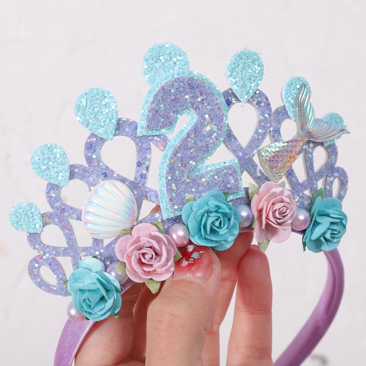 Mermaids 1st Birthday Hairband for Babys - Purple Flower Birthday Hairband for First Party Decors,Baby Girl Purple Headband