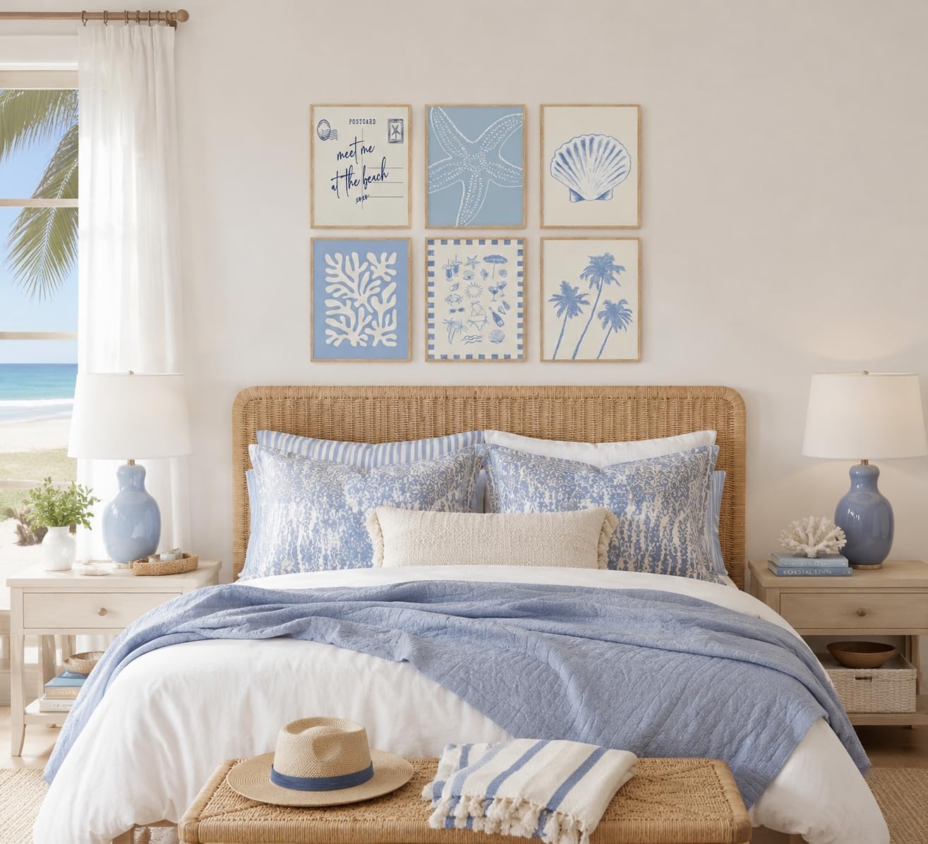 FTHMTN 6pcs Blue Coastal Wall Art,Summer Beach Posters,8x10 inch Unframed | Meet Me At The Beach Pictures,Granddaughter Prints,Preppy Wall Decor for girls bedroom, dorm or apartment