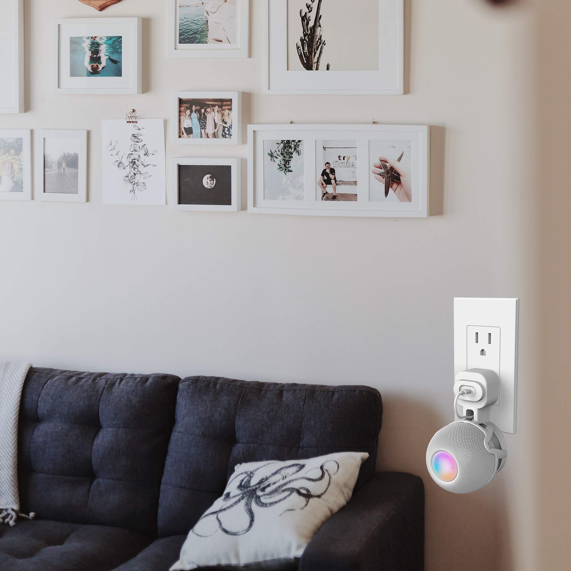 Soporte De Pared Para HomePod Mini – Ocultador De Cables, Ahorra Espacio, Fácil Instalación Sin Taladro – Blanco