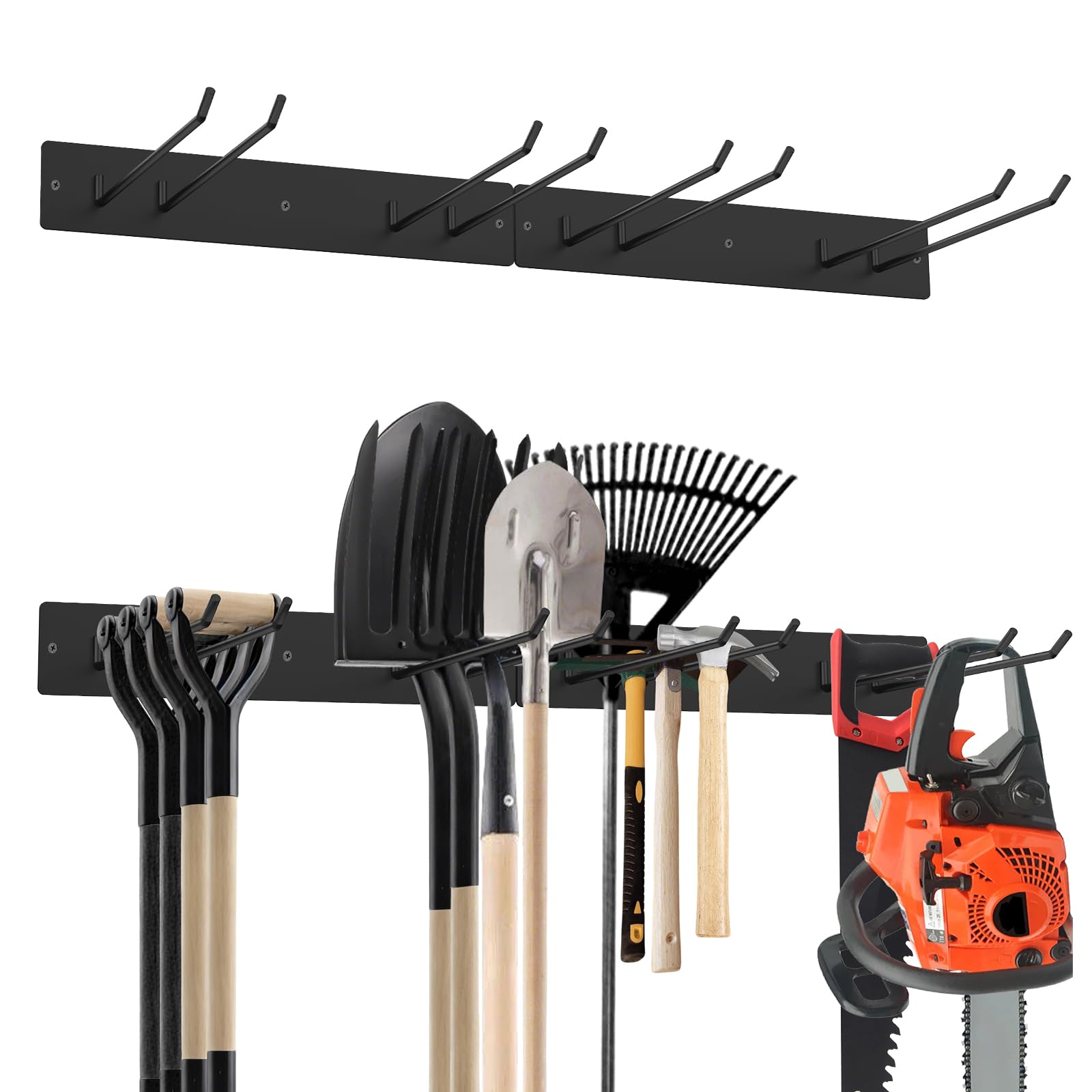 SAN LIKE 2 Stück Metall-Gartengerätehalter, Garage Organizer Wandmontage mit 4 Doppelhaken & 2 Paneele, für Skiausrüstung, Rechenschaufel Hofwerkzeuge