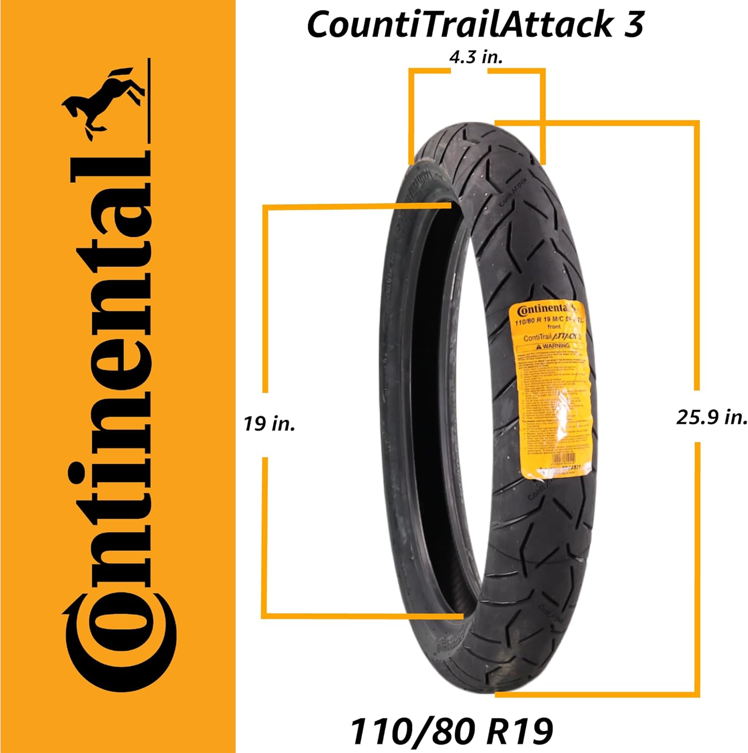 Continental ContiTrailAttack 3 110/80R19 Front Tour Motorcycle Tire 59V - High-Performance Grip, Enhanced Stability, and Quick Warm-Up 110/80-19