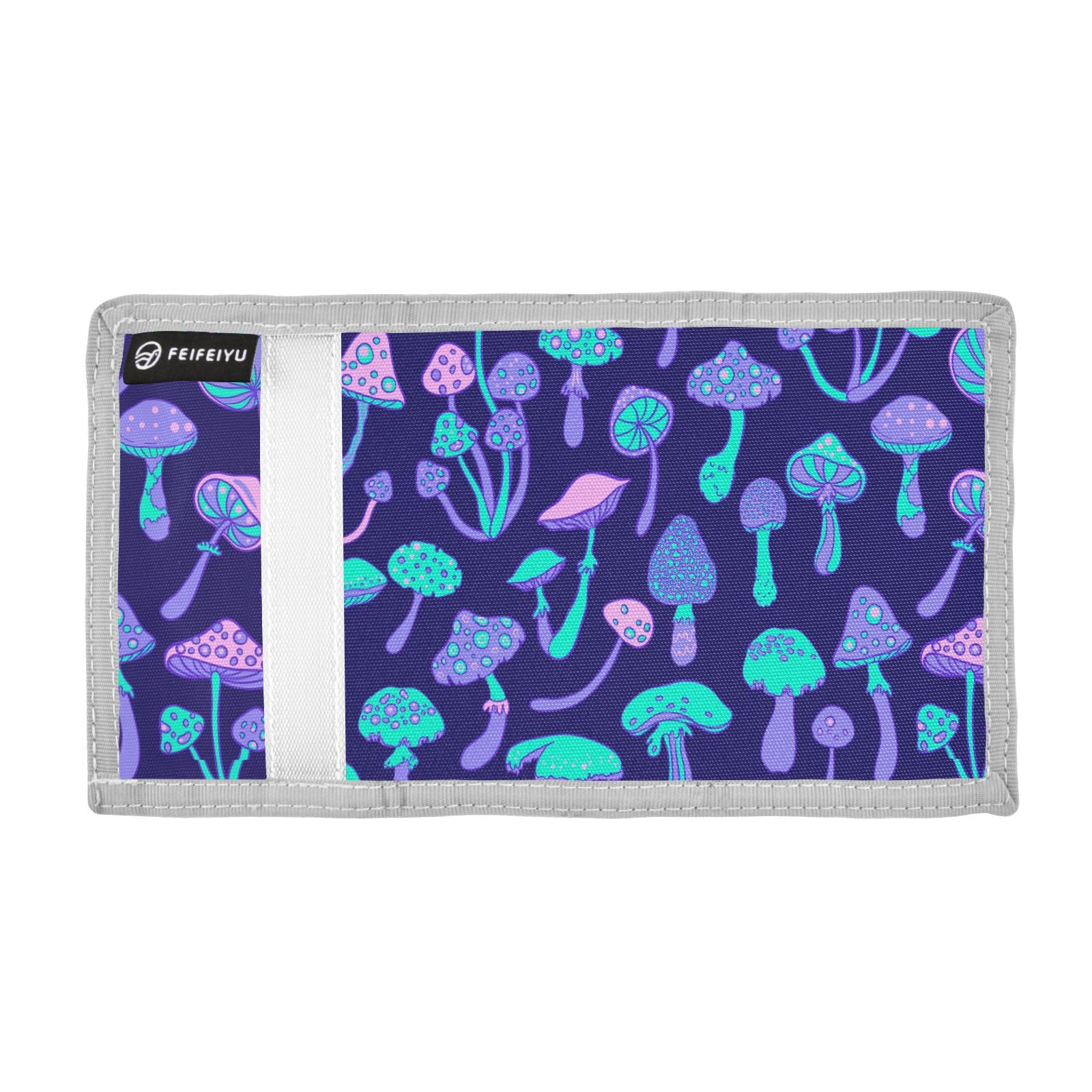 JHKKU Colorful Mushroom Trifold Wallets for Kids Boys Girls, Outdoor Sports Wallet for Teen, with Zipper Coin Pocket Novelty Purse