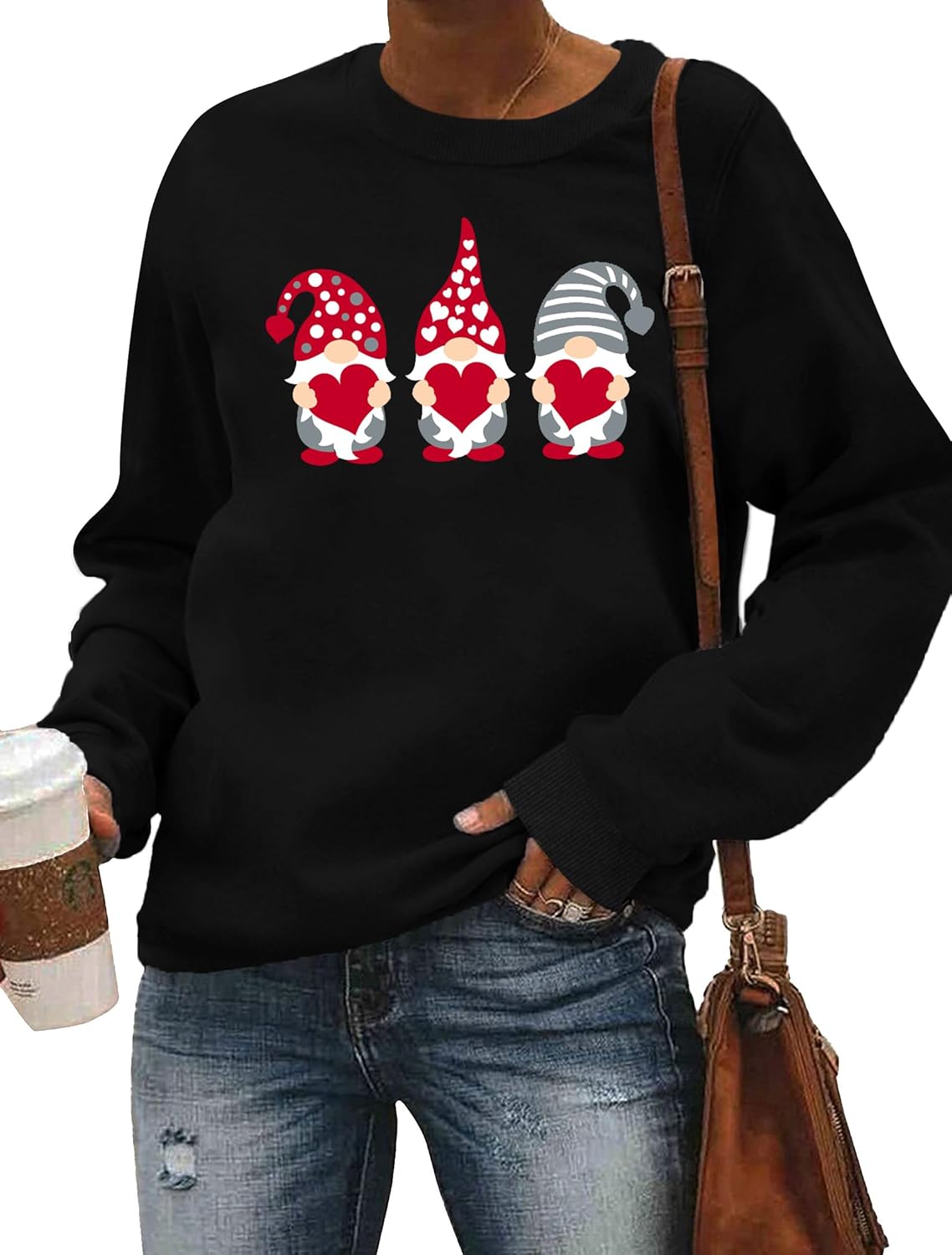 Valentines Sweatshirt Women Gnomes Shirts Love Heart Sweater Crewneck Long Sleeve Pullover Tops - Image 2