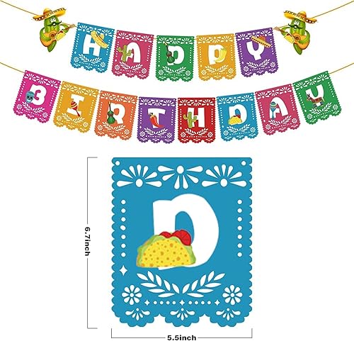 Miniatura 6 de Cartel de feliz cumpleaños con temática mexicana, pancarta de fiesta de tacos mexicanos, guirnalda de papel picado mexicano para decoración de