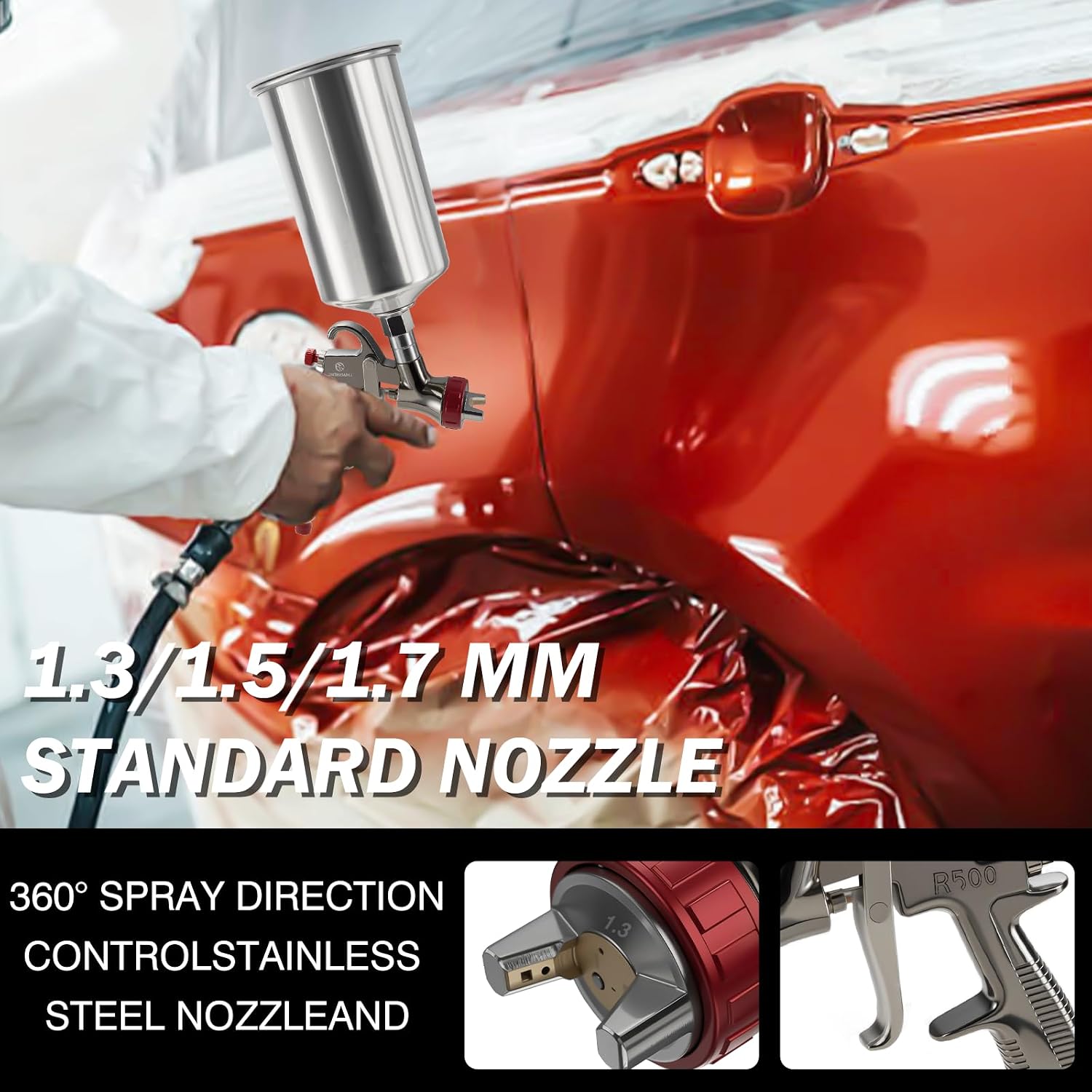 LIHAISHENG LVLP Air Spray Gun with 1.3/1.5/1.7mm Nozzles 1000cc Aluminum Paint Cup Features Air Flow Control and Paint Filter Ideal for Automotive Furniture and House Painting Varnish Application