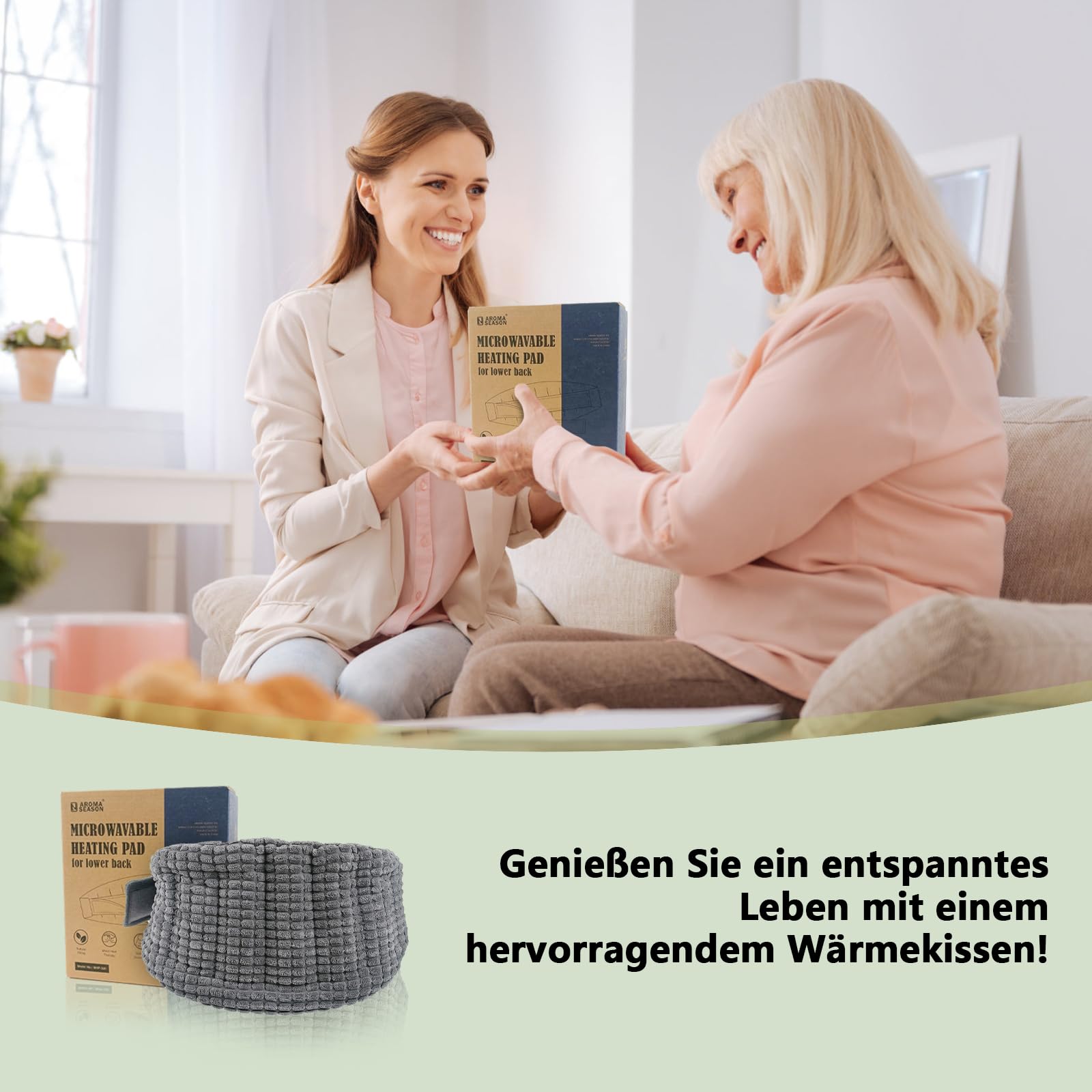 AROMA SEASON Wärmegürtel Rücken Lendenwirbelsäule für Mikrowelle | Körnerkissen | Wärmekissen