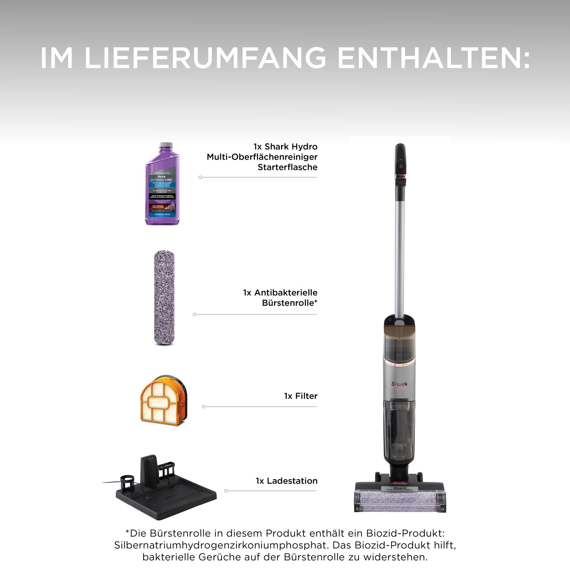 Shark HydroVac Akku-Nass-Trockensauger, kabelloser Staubsauger, Hartbodenreiniger, selbstreinigend, bis 88,5 m², WD210EUCP