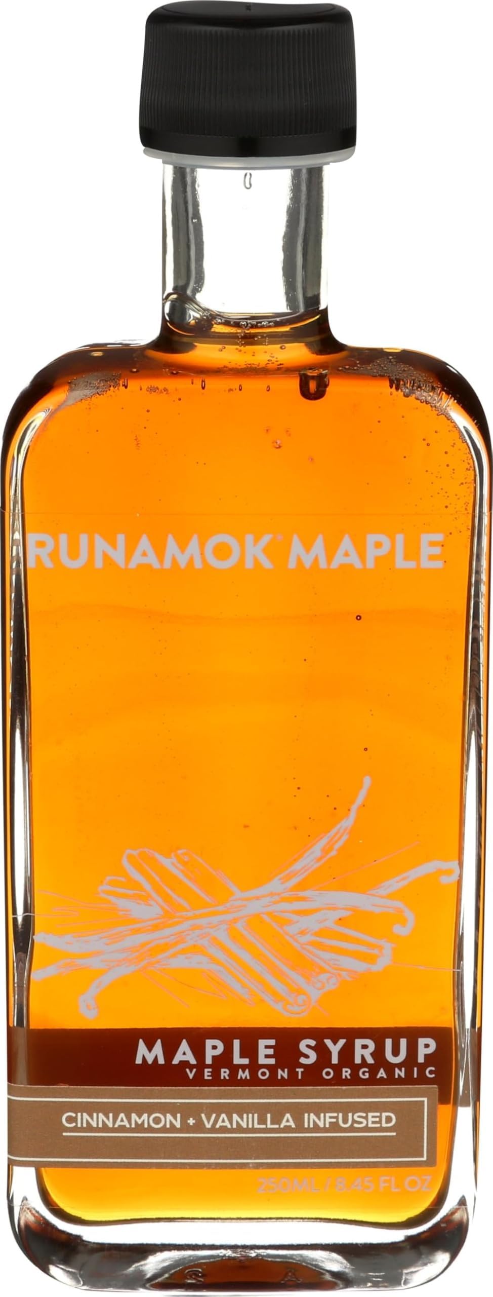 Runamok Maple Cinnamon-Vanilla Infused Maple Syrup - Authentic & Real Vermont Maple Syrup | Gluten Free & Natural Sweetener | Breakfast, Coffee, Pancakes Maple Syrup | 8.45 Fl Oz (250mL)