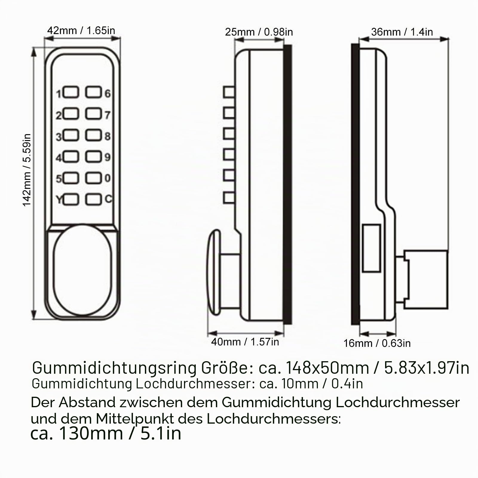 Türschloss Zahlencode Mechanisch, Wasserdichtes Schlüsselloses Türschloss, 1-11 Stelliger Kombinations Codeschloss, Zahlenschloss aus Zinklegierung für Außen, Haustür, Gartentor, Garagentor, Schwarz