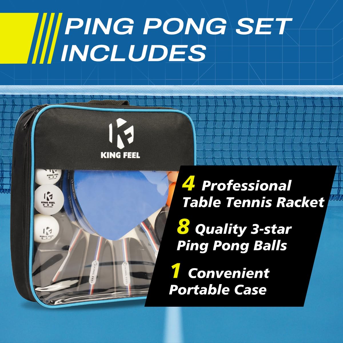Ping Pong Paddel Set von 4 Premium Tischtennisschlägern 3-Sterne Ping Pong Bälle (8) mit Ping Pong Paddle Fall Professionelle Tischtennisschläger Set für Indoor & Outdoor Spiele