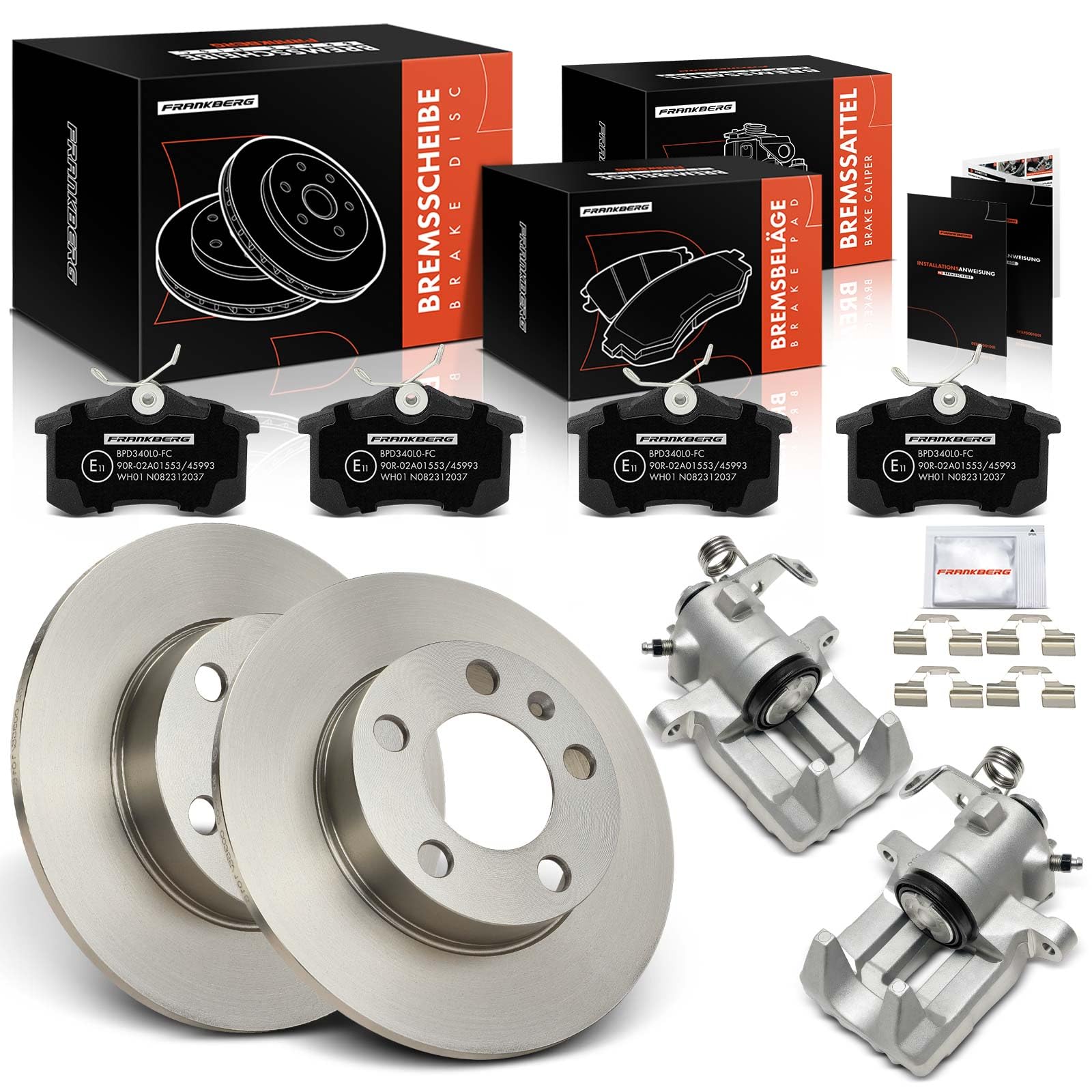 Frankberg 2x Bremssattel + 2x Bremsscheiben + 4x Beläge Hinten Ø232mm Kompatibel mit Golf IV 1J1 Polo 6C1 6R1 Fabia II 542 Polo 9A 9N Ibiza IV 6J5 Replace# 1J0698451C