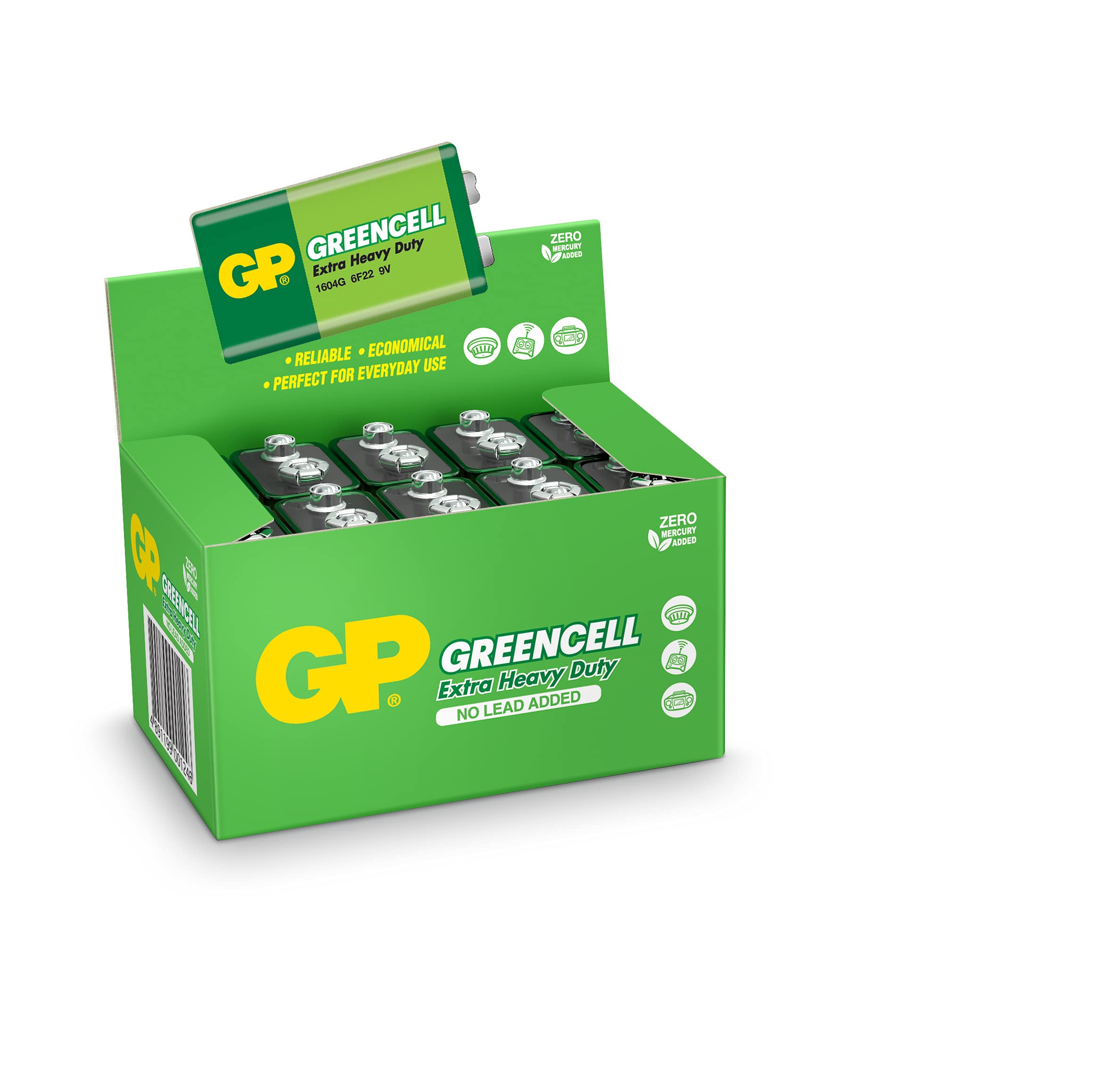 Gp Batteries Greencell Heavy Duty Zinc Chloride 9V Pp3 Batteries, 10 Pack