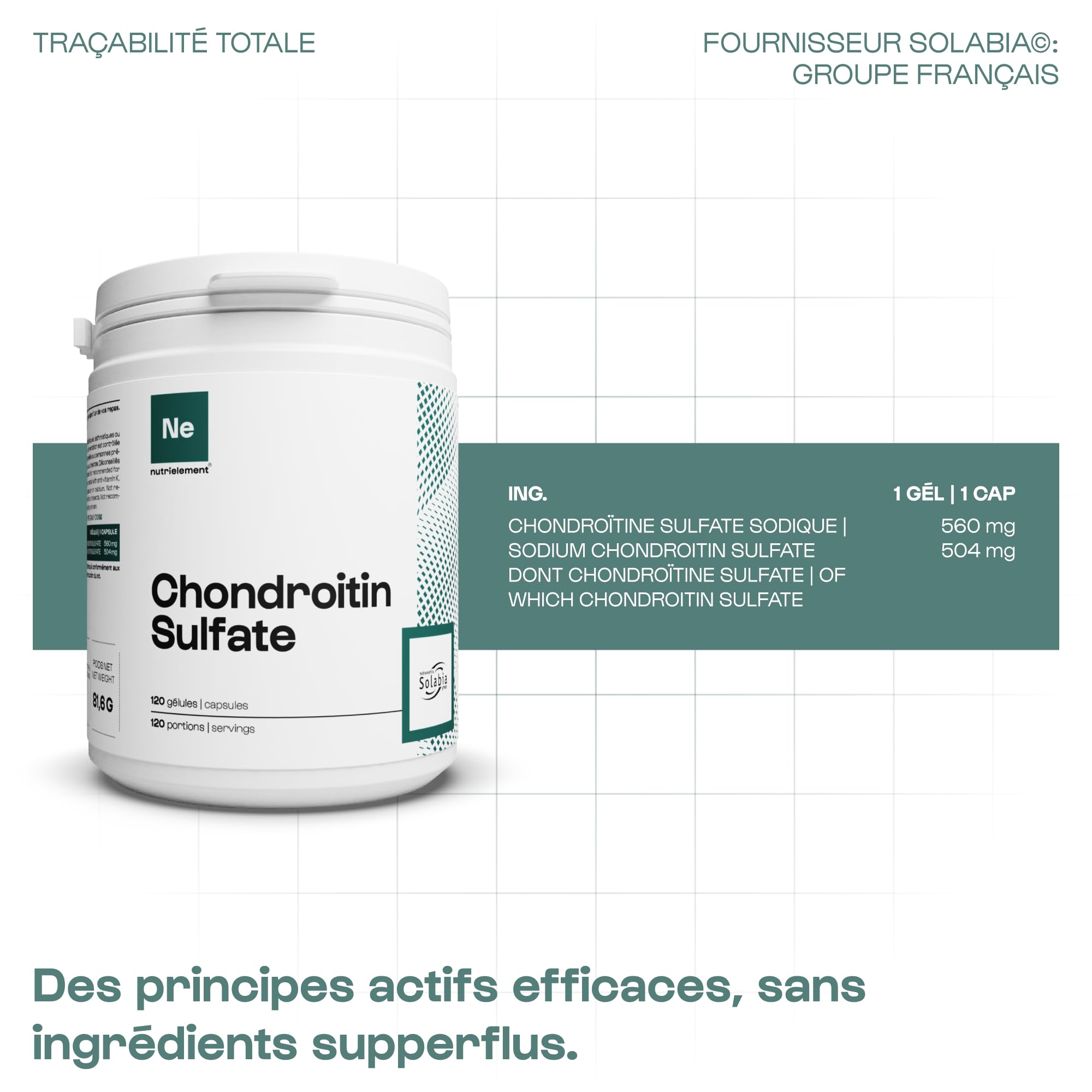 Chondroïtine Sulfate 100% Pure | Protecteur articulaire • Résistance des tendons • Régénération tissulaire |Nutrielement by Nutrimuscle | 120 Gélules