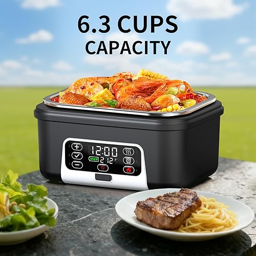 Miniatura 2 de Fiambrera eléctrica inalámbrica con calefacción, 1.5L - 6.3 tazas, 20000 mAh, recargable, inteligente, calentador de alimentos autocalentable, sin