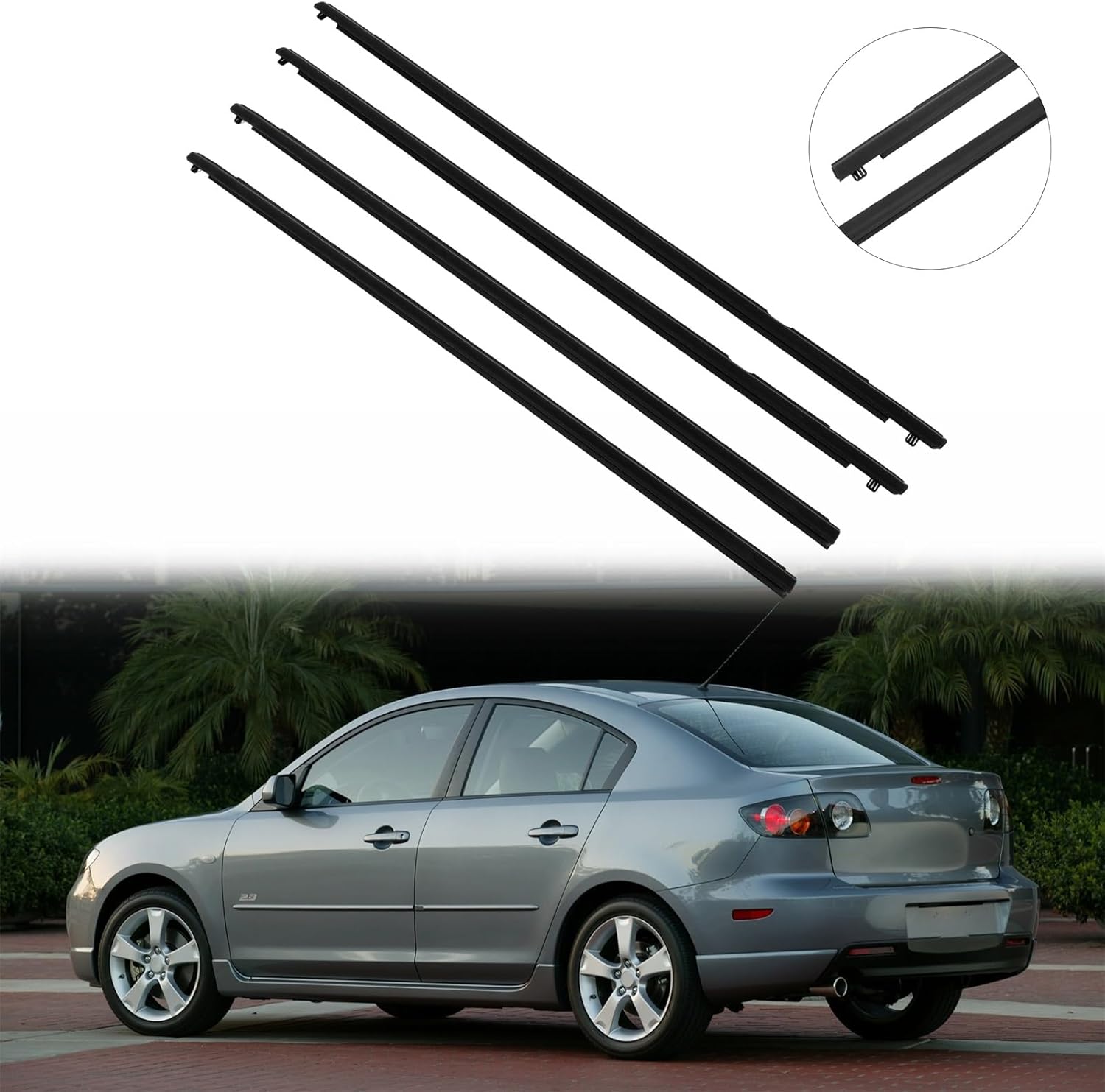 OCPTY 4PCS Car Outer Door Window Molding Trim Weatherstrip Window Seal Compatible with 2004-2009 For Mazda 3 BK Series Sedan, Replace MAA1Y6067