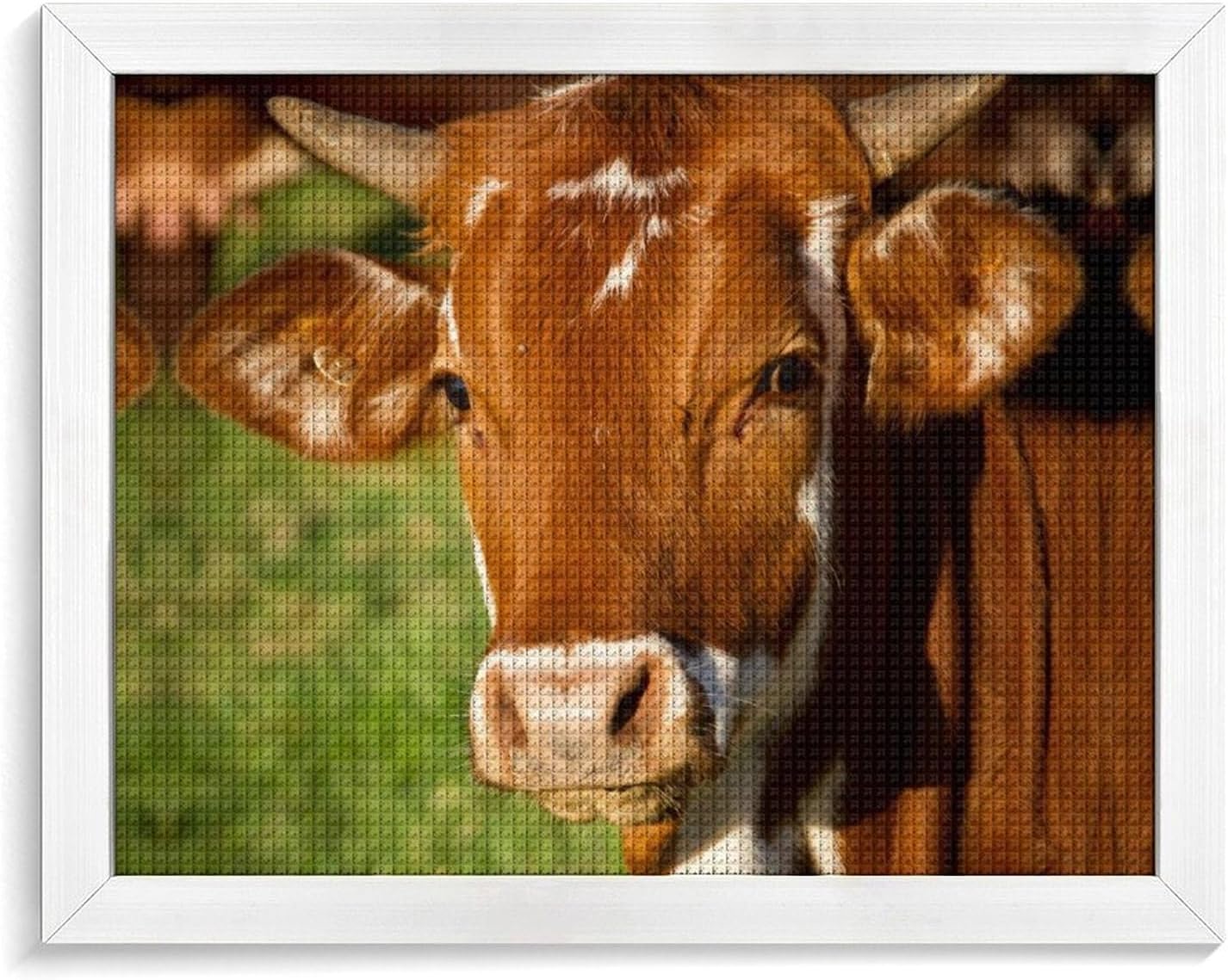 Cheeky Calf Brown Cow Printed Diamond 5D Painting Kits DIY Full Drill Crafts for Home Wall Decor 16x20 Inch White Wood 50 * 40cm