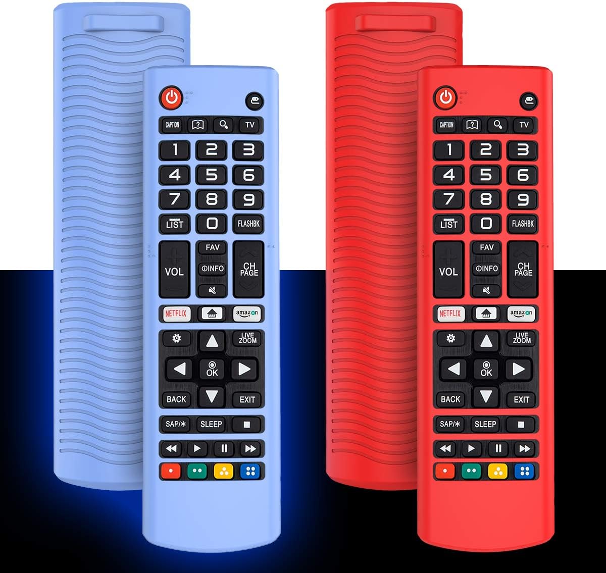 2Pack Silicone Case for LG AKB75095307 AKB75375604 AKB74915305 Remote, Alquar Shockproof Anti-Lost Remote Cover Holder Skin Sleeve Protector for LG Smart TV Remote Control (Glow Blue+Red)