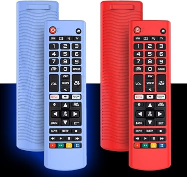 Alquar 2Pack Silicone Case for LG AKB75095307 AKB75375604 AKB74915305 Smart TV Remote, Shockproof Anti-Lost Cover Holder Skin Sleeve Protector Glow Blue+Red