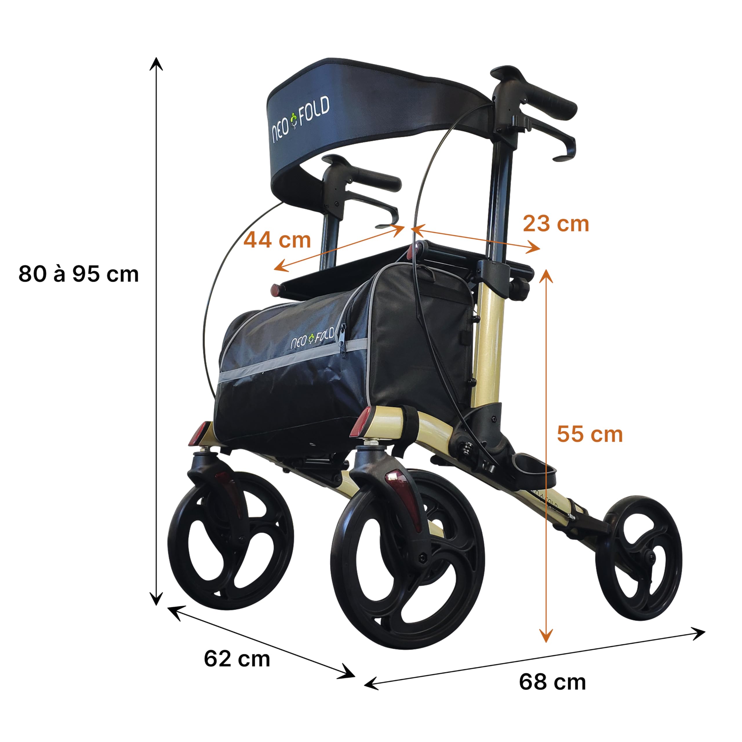 Identidades, Rollator Neo Fold Evolution, Respaldo Cómodo, Bolsa Incluida, Frenos Eficientes, Maniobable y Estable, Ruedas Anchas, Plegable con Válvula de Seguridad, Ligero, Transportable Color