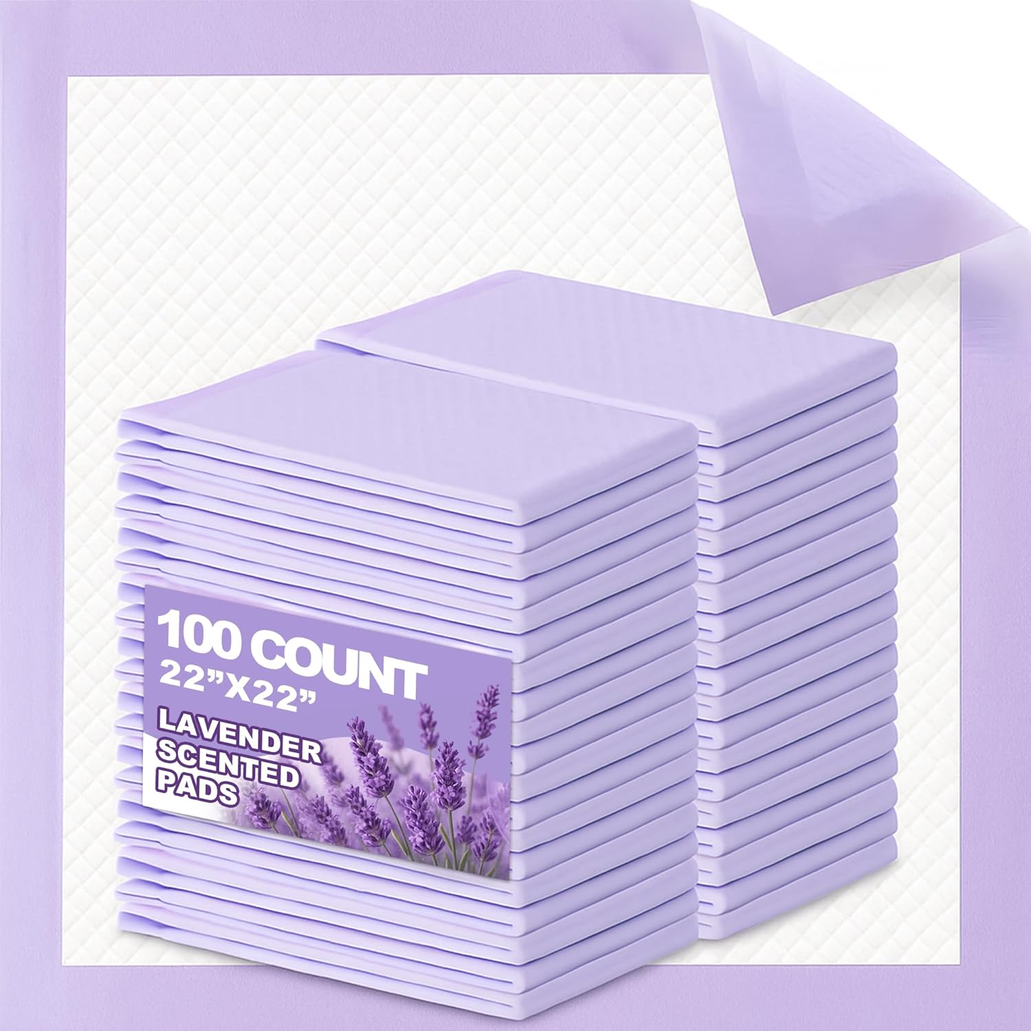 CLEAN SPACES Lavender Scented Puppy Pads 100 Count, Super Absorbent Disposable Pee Pads for Dogs That Neutralize Odor, Wee Wee Pads / Potty Training Pads 22"x22"