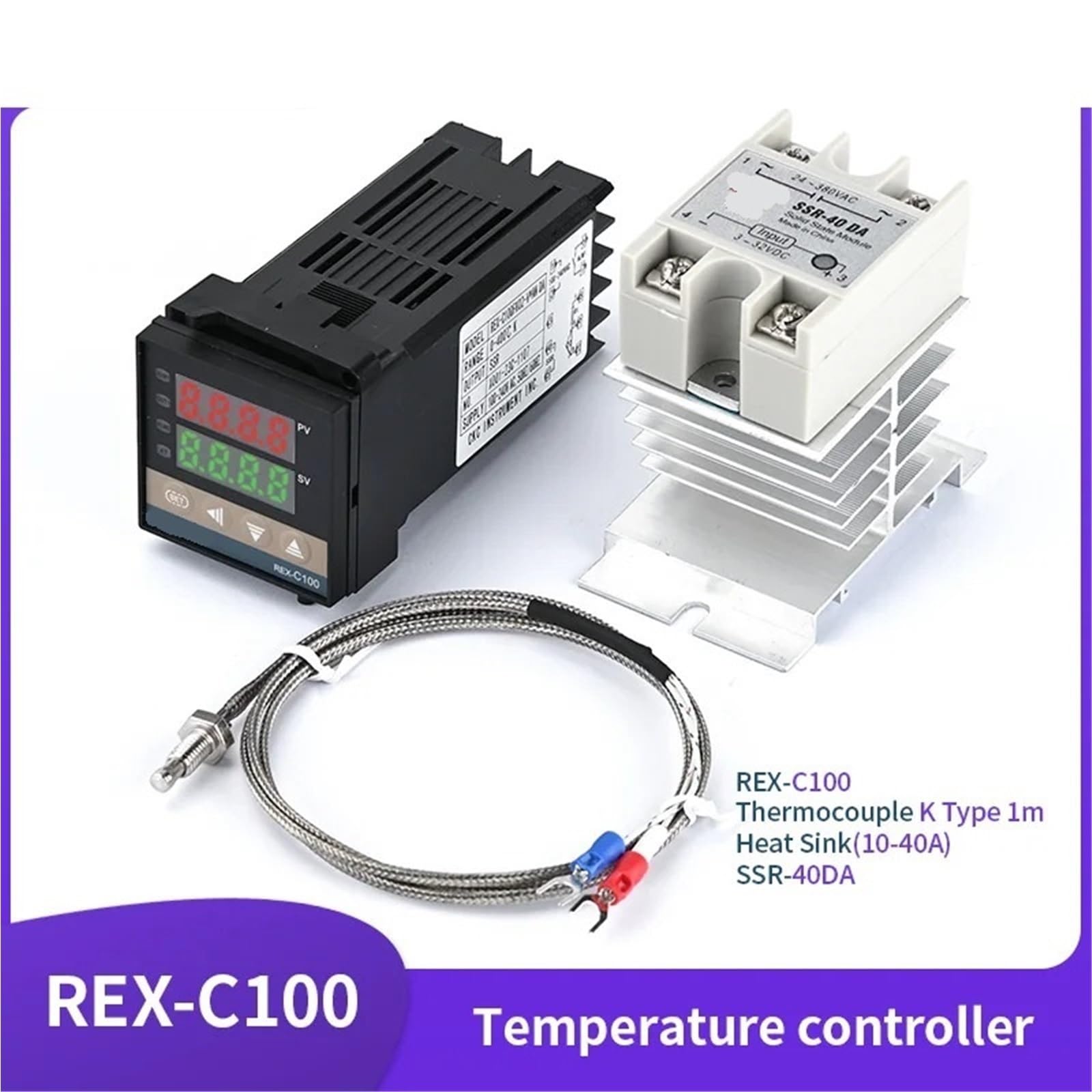 Regolatore di temperatura PID REX-C100 Termostato con display digitale a ingresso singolo tipo K AC110V-240V Uscita relè SSR 400℃(Set1 SSR Output)