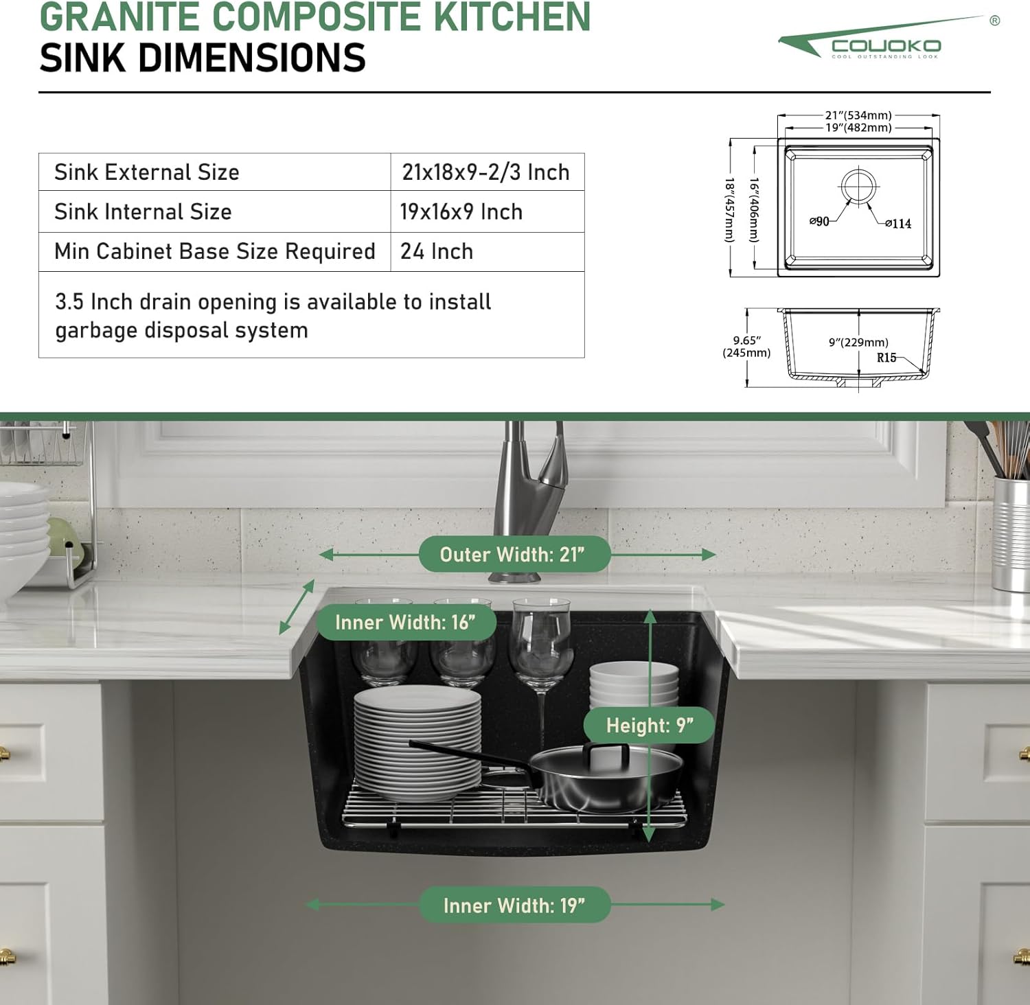 21 Inch Undermount Bar Sink 21x18 Undermount Bar Sink Mini Wet Bar White Quartz Granite Composite Small Kitchen RV Sinks Single Bowl Outdoor Island Basin with Cutting Board