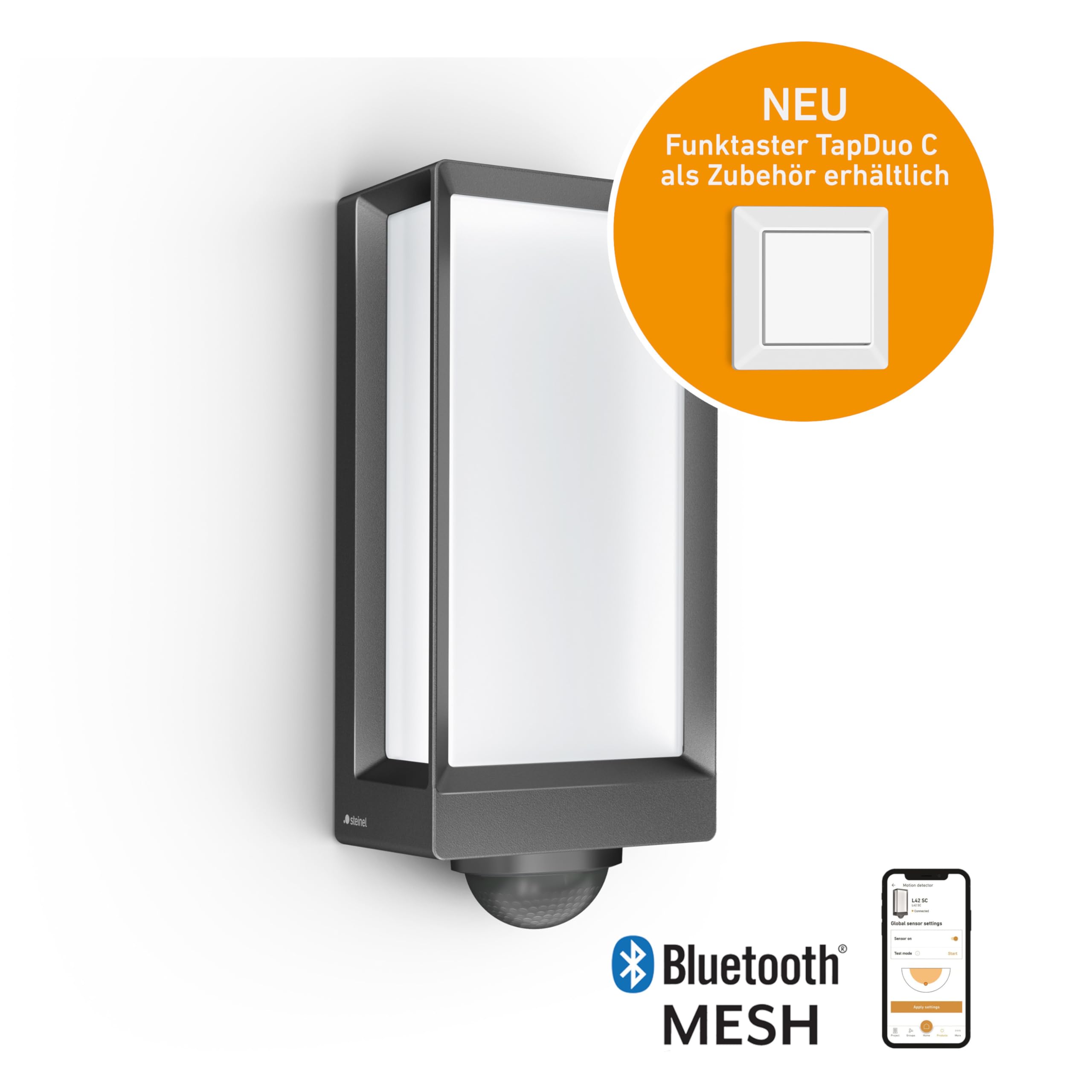 Steinel L 42 SC Connect Smart Wandleuchte, Bewegungsmelder, dimmbar, App, 13W, 3000K, Anthrazit