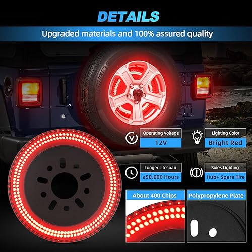 Miniatura 6 de SUPAREE Luz de freno de neumático de repuesto de 3 lados, 400 unidades, luz LED de rueda Plug-N-Play 3 tercera luz de freno compatible con Jeep