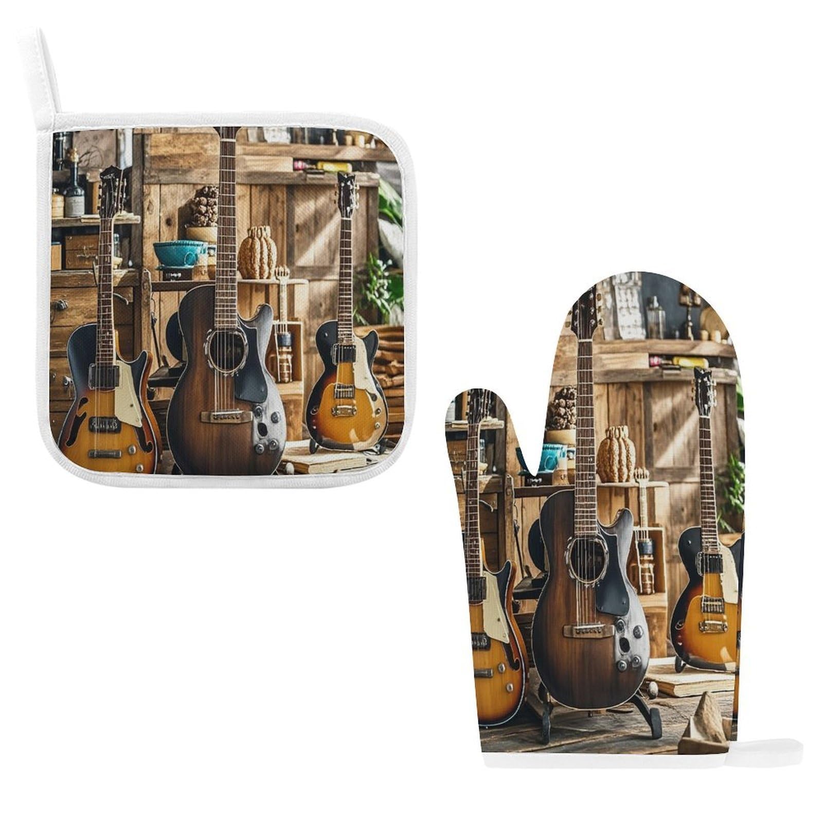 Fodpand Style Guitar Musical Instrument Oven Mitts And Pot Holders Sets