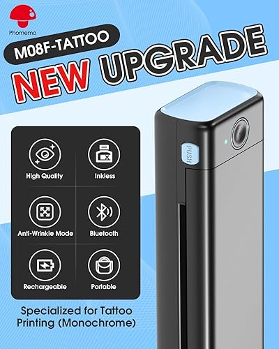 Miniatura 62 de Phomemo M08F - Impresora de plantillas de tatuaje, impresora térmica inalámbrica de tatuaje con 10 piezas de papel de transferencia, compatible