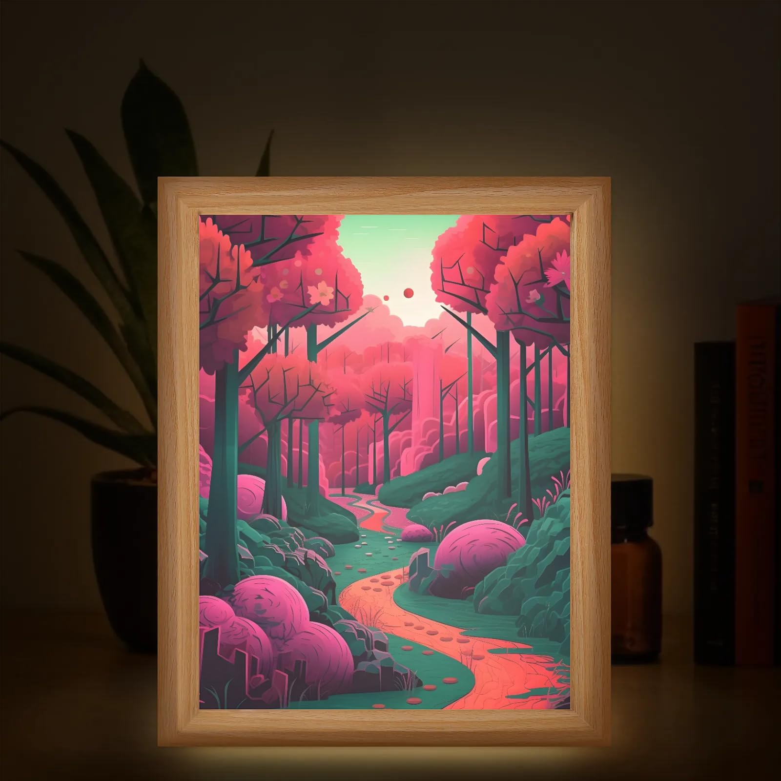 Light Up Painting, Abstract Forest Wall Art Picture Light Graffiti Forest Light Up Desktop Art Frame, 10 Brightness, USB Powered, 3 Lighting Modes, Anxiety Relief Decor Gift for Bedroom Home