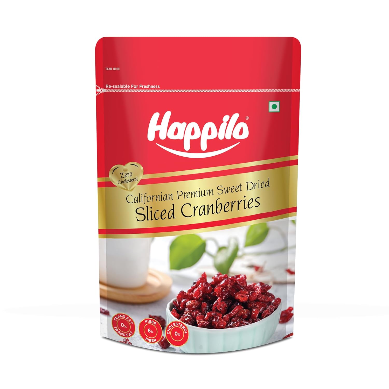 Happilo Premium Californian Dried and Sweet Sliced Cranberries 200g | Real dried fruit | High Antioxidants, Dietary Fiber | Healthy Sweet Treats