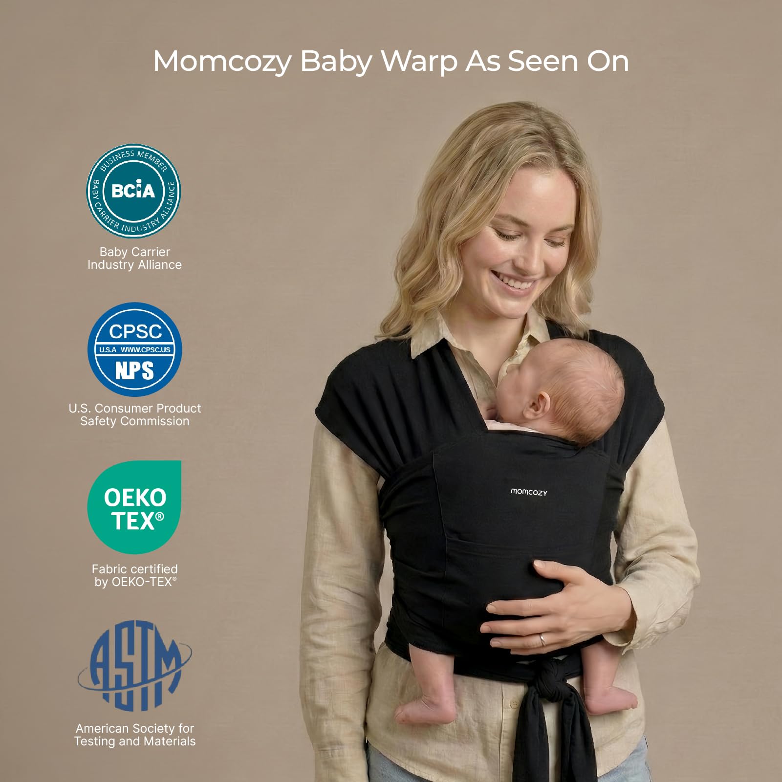 Momcozy Baby Wickeltrage für 3,6-15 kg, leicht zu tragende Babytragetücher von Neugeborene, verstellbare Babytragen für Neugeborene bis Kleinkinder, Schwarz