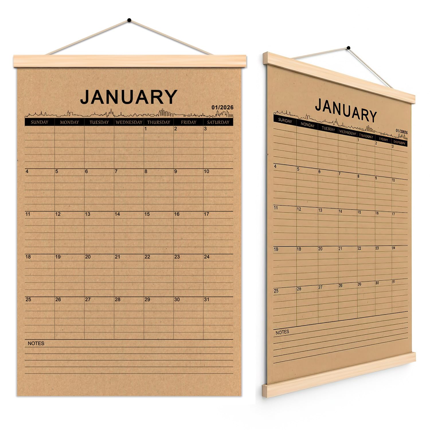 2026 Rustic Wooden Kraft Paper Hanger January 2026-August 2027 Monthly Desk or Wall Calendar Planner 18 Month Calendar With Wood Frame size 15.7x11.4inch
