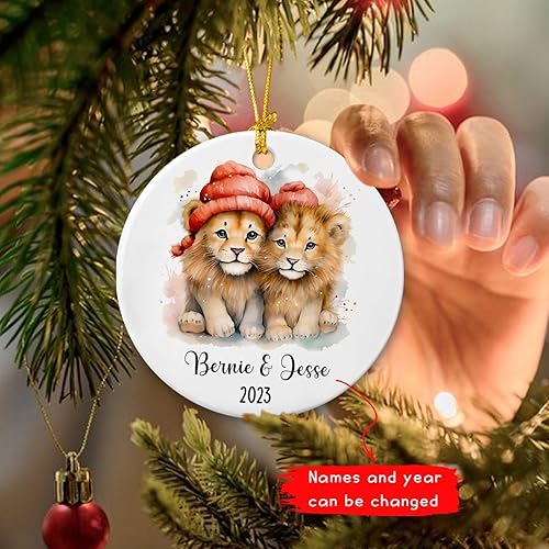 Miniatura 3 de Personalized Lion Couple Ceramic Ornament 2023, Gifts for Newly Couple Boyfriend Girlfriend, Lion Couple Ornament Xmas Tree Hanging, Custom Couple