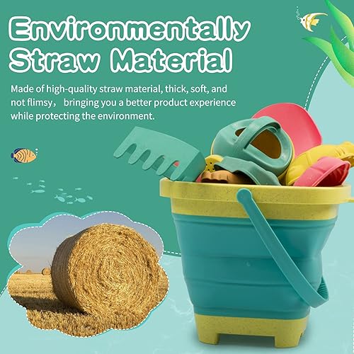 Vista 5 de Juguetes de playa para niños, el juego de juguetes de arena incluye pala de cubo de arena plegable y rastrillo de arena para playa, 12 piezas