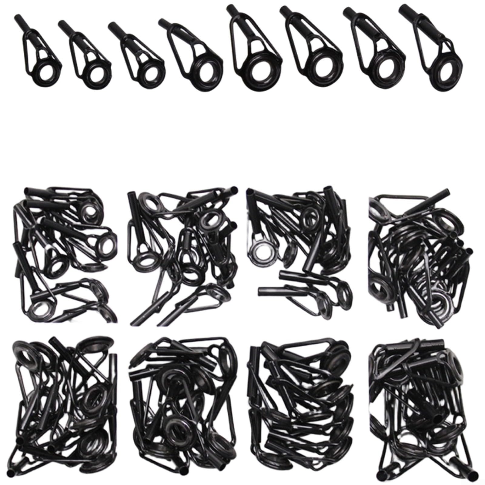 Lot de 80 guides supérieurs de canne à pêche avec cadre en acier à haute teneur en carbone avec anneaux en céramique pour réparation de canne à leurre, noir (A)