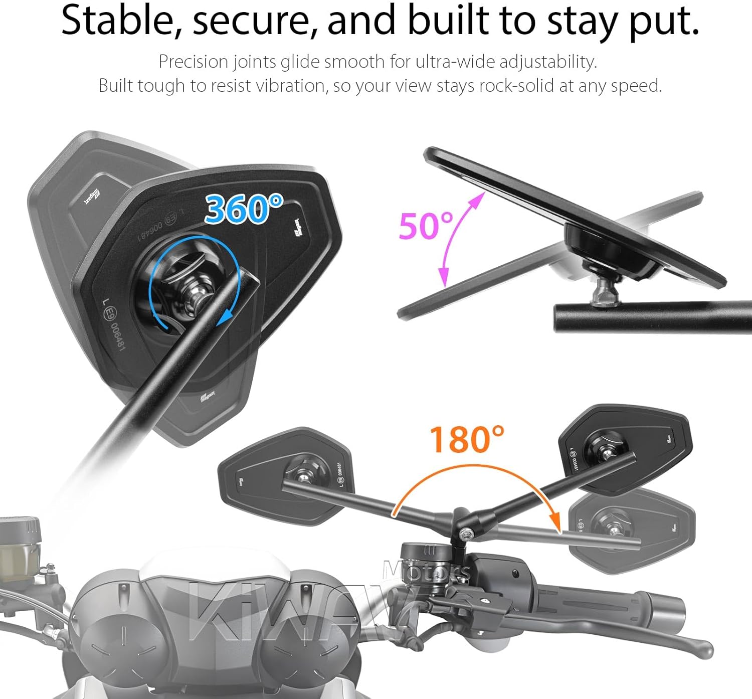 KiWAV Blok Black Motorcycle Rear View Side Mirrors 8mm Universal for Scooter Moped ATV UTV Sold as Pair