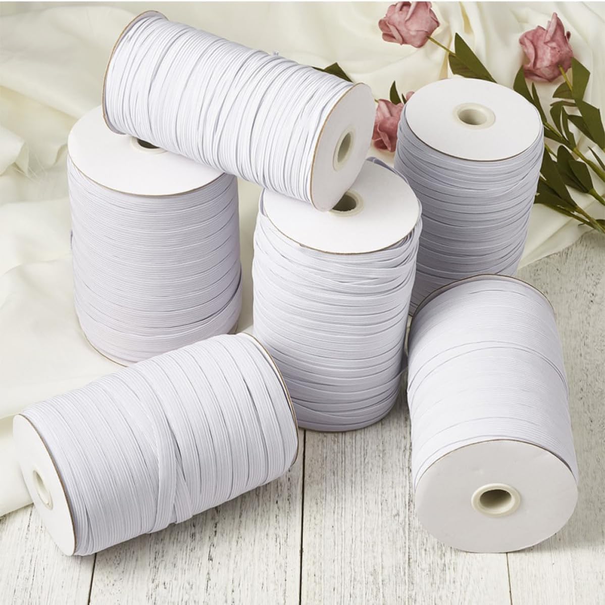 Levemolo 1 Roll 91m White Polyester Elastic Band for Sewing Flat Stretch Ribbon, Easy to Cut Elastic Cord for Apparel and Costume Making, 14mm Wide Sewing Crafting Supplies
