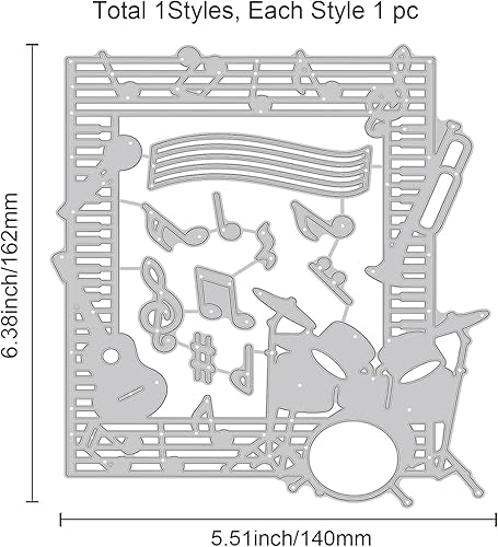 Miniatura 6 de GLOBLELAND Taladros de corte de marco temático musical, tambor de guitarra, plantilla de acero al carbono, notas, teclas de piano, troqueles de