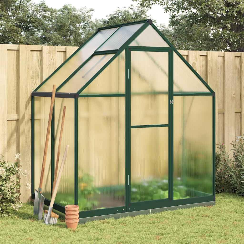 Refined Pflanzenhaus mit Dachrinnensystem Flügeltür Treibhaus für Pflanzen Frühbeet Gewächshaus mit Fundamentrahmen Grün 169x114x202 cm Aluminimum