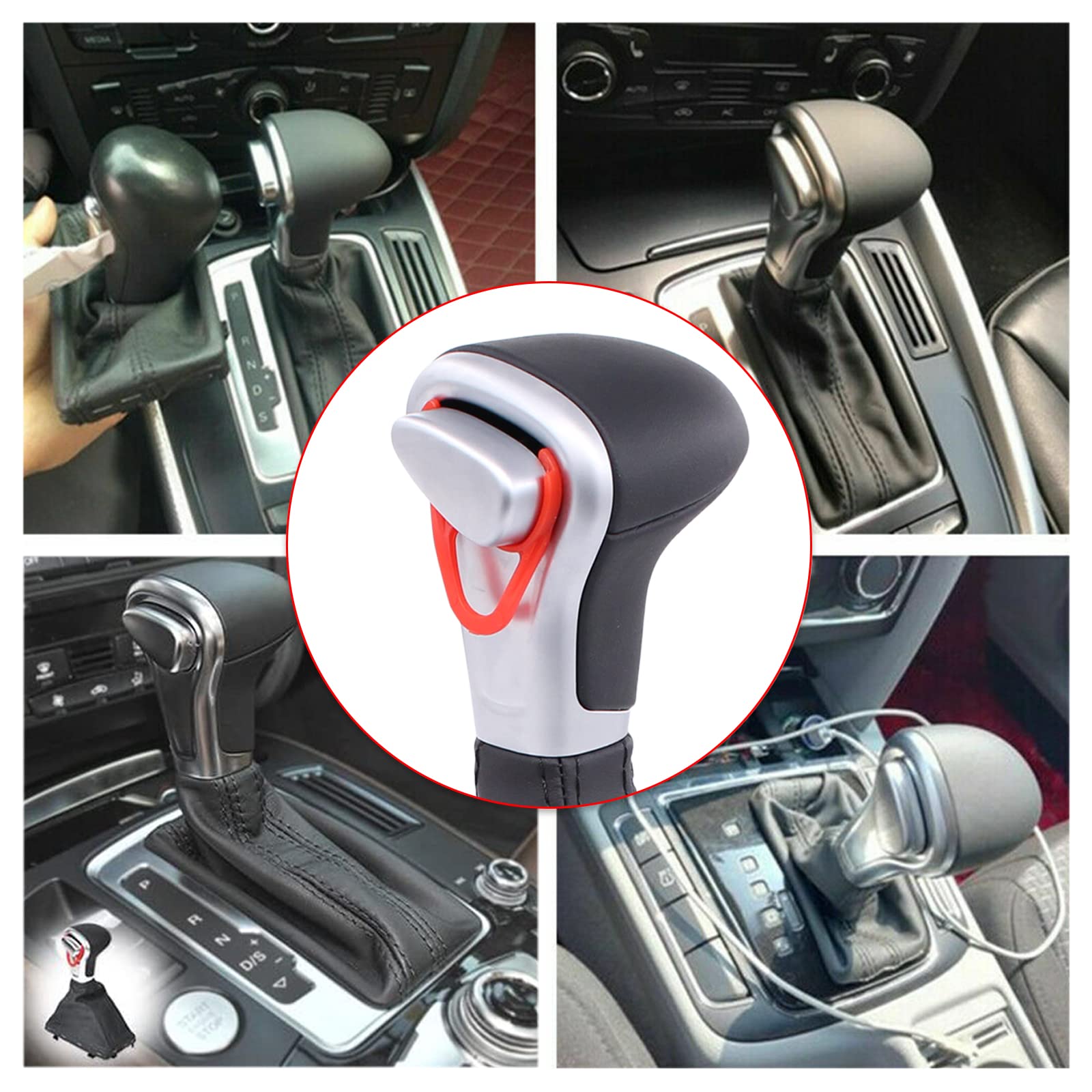Doo Engy Leder Schaltknauf Schaltknäufe Automatik Schaltsack Staubschutz Gangwahlhebel Schaltknüppel schwarz für A3 8P A4 B8 A5 8T A6 C6 4f Q5 8R