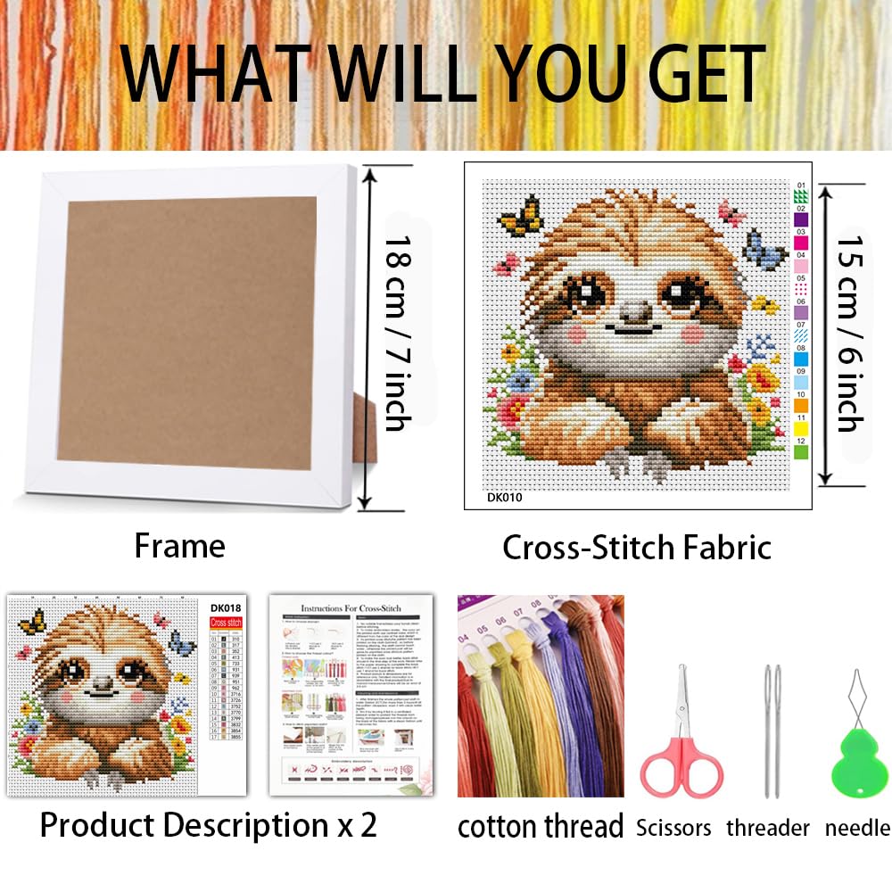 Beginner Cross Stitch Kits - Sloth Stamped Art -3 Beginner Cross Stitch Kits - Sloth Stamped Art -3