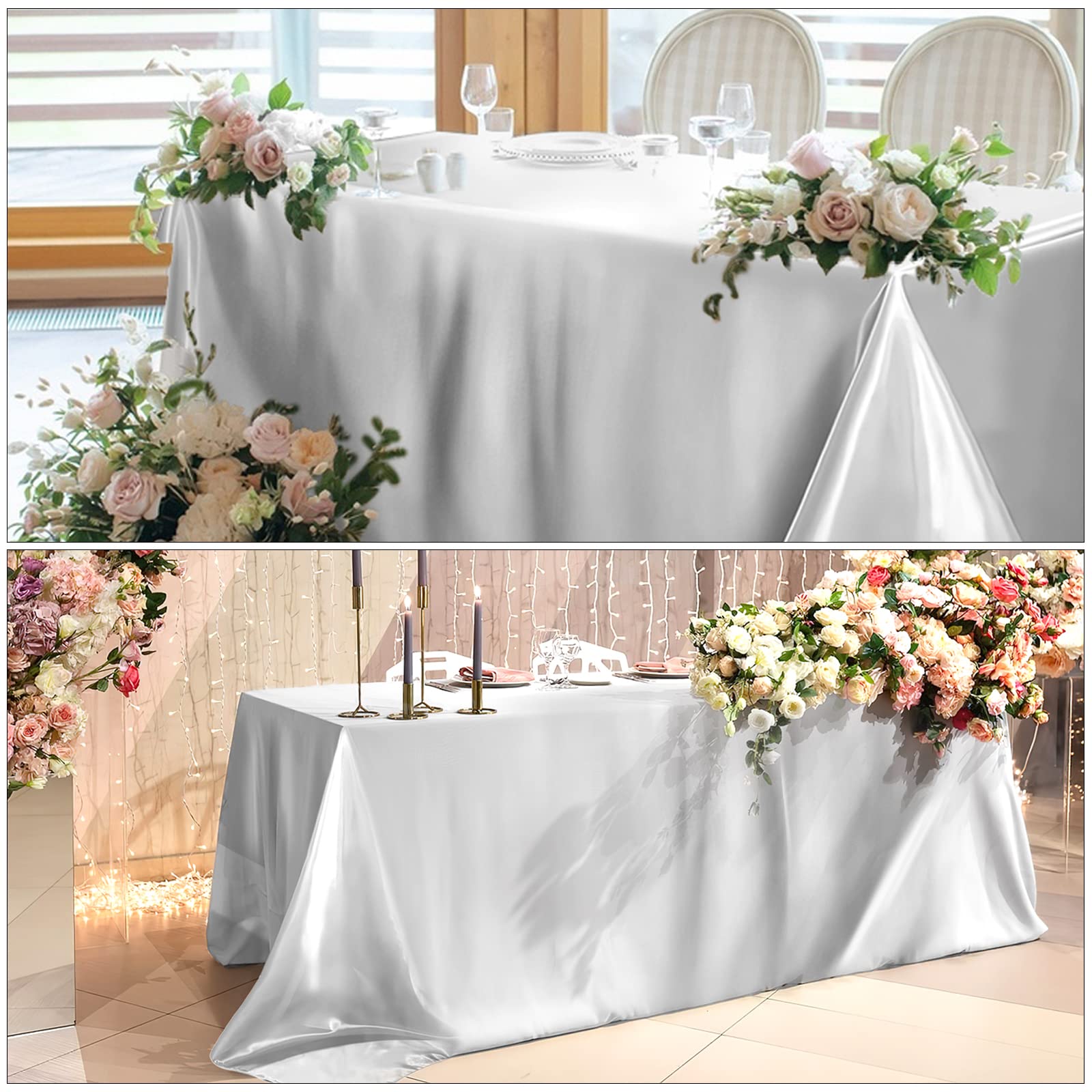 NACHLYNN Confezione da 6 tovaglie in plastica usa e getta, 137 x 274 cm, bianche, rettangolari, per feste, fidanzamenti, matrimoni, battesimi, compleanni, decorazioni